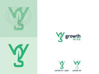 GW + leaf construction design g green growth leaf letters logo monogram simple w