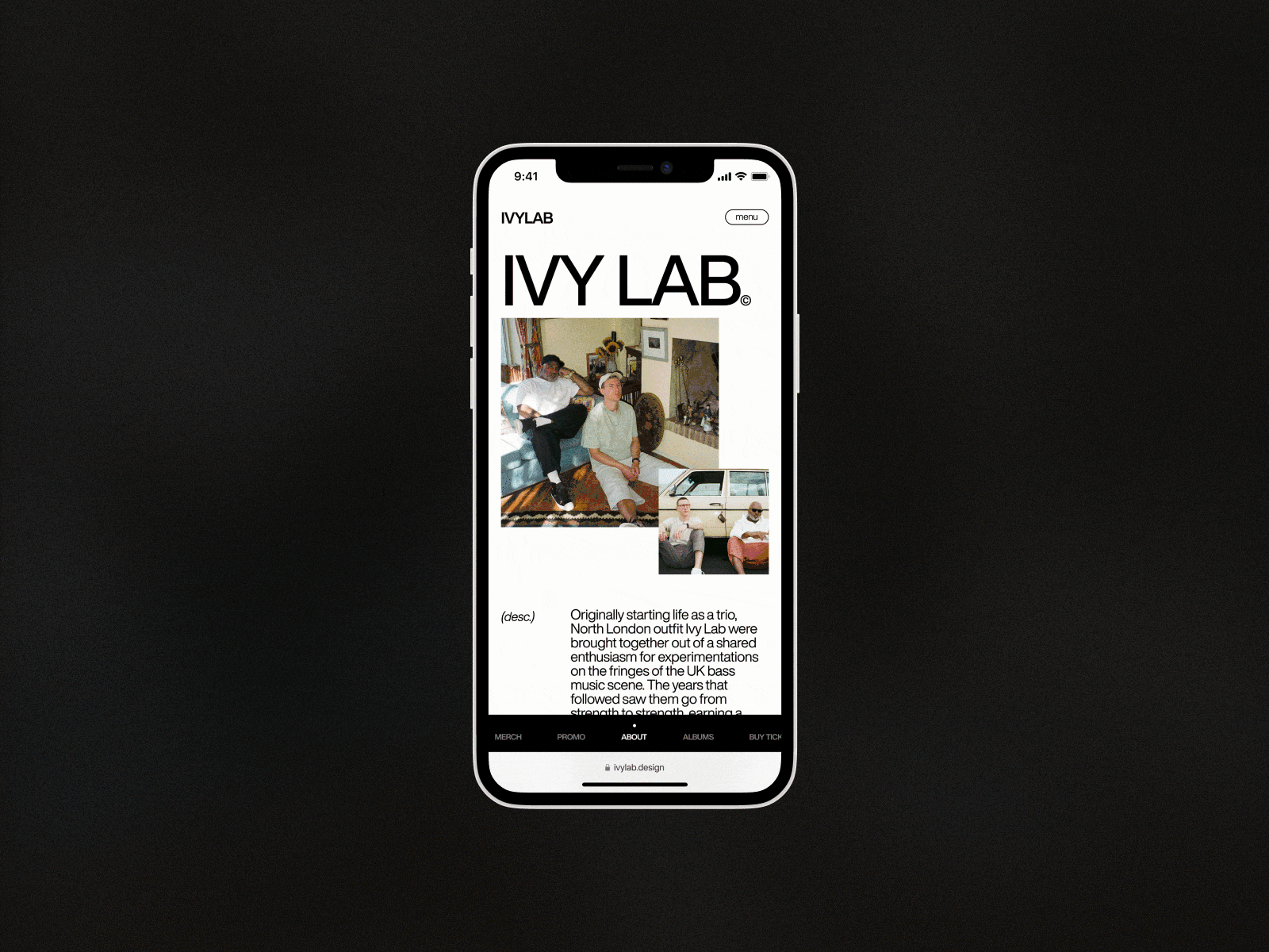 Ivy Lab — Website for a musician concept ivy lab music ui web