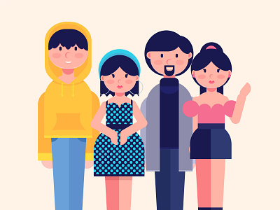 set flat vector characters fashion style smiling