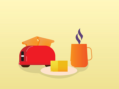 Breakfast butter cartoon cup design designer food fun graphicdesign illustration illustrator shiny summer tea toaster