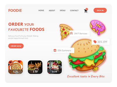 FOODIE - Food Ordering Landing Page clean delivery app eat eating food food app food delivery food delivery landing page food order landingpage minimal pizza restaurant app ui uiux uiuxdesign website