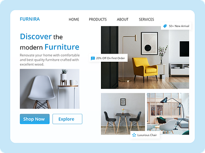 FURNIRA - Furniture Landing Page chair design ecommerce furniture homedecor landing page minimal minimalist product design shop sofa store table uiux uiuxdesign web design website website design wood woodworking