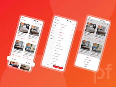 Pepperfry App Redesign app design ecommerce filter minimal mobile pop popup product sort ui