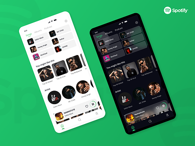 Spotify Lite / Dark Mode app design mobile music music app song ui