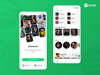 Spotify Re-Design (Login, Home) home login mobile music music app navigation redesign song spotify ui