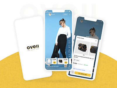 Ovell: The social shop add to cart cart commerce ecommerce logo minimal mobile screens shop shopping social splash ui