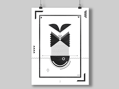 Fish out of water 2d geometric black and white design illustration water