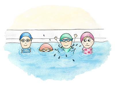 Splashing About In Swimming Lessons children childrens book childrens book illustration childrens illustration goggles illustration pink splash swimming swimming pool water watercolor watercolours