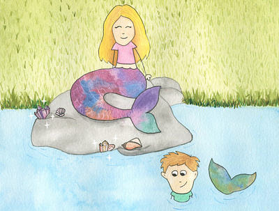 Mermaids children childrens book childrens book illustration childrens illustration fairytale illustration mermaids pink splash swimming water watercolor watercolours