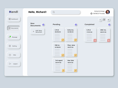 Handl Dashboard design neumorphism ui ui design web web design