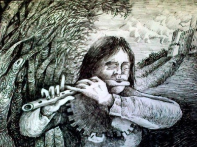 Medieval Flutist illustration