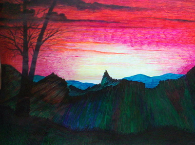 Sunset in the Rockies illustration