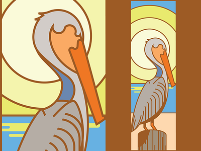 Bird Project Pelican beach bird design illustration line art pelican simple sun sunrise