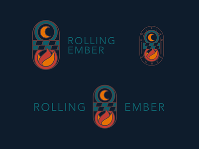 Rolling Ember Logo badge beach branding cannabis crest design fire logo monoline moon ocean smoke wave weed