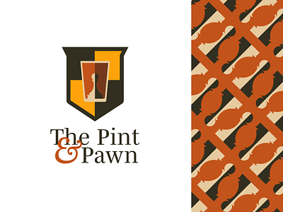 Pint & Pawn Final Branding bar beer branding checker crest cup game logo pattern pawn serif shield simple typeography