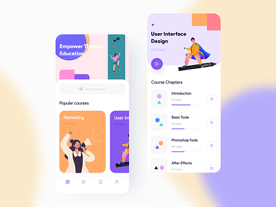Online class app design clean app clean ui colourful icon illustration typography ux vector web
