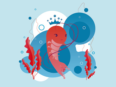 Сute shrimp flat illustration vector