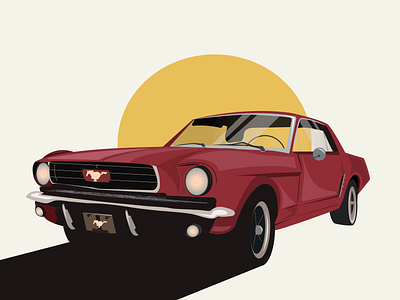 Vintage Car art car design flat ford illustration illustrator red shadow sun vintage