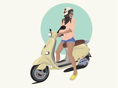 Want a ride? art design flat girl illustration illustrator moto ride shadows summer trip vespa wheel