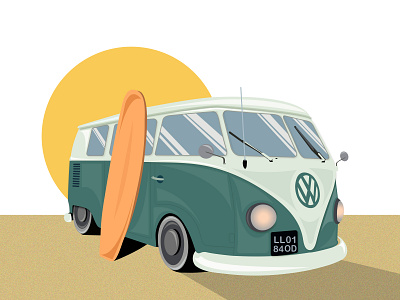 Next trip?🏝😎 art board design flat green illustration illustrator sand shadows summer sun surf ui vacations van wheels
