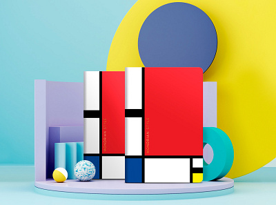 Mondrian style. Diary bright design colorful cover diary notes planner
