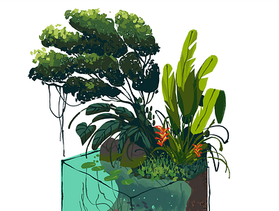 Isometric Jungle Slice background design illustration visual development