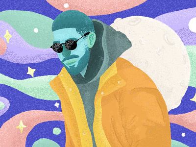 Kid Cudi album design drawing hiphop illustration illustrator kid cudi moon music musician procreate rap rapper space texture