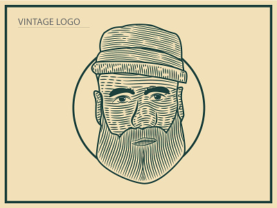 Vintage - Man face lineArt logo