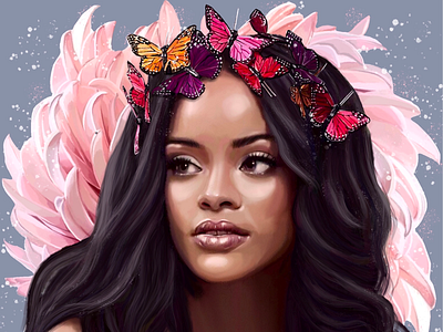 Rihanna illustration art butterflies digital art flower flower illustration illustration portrait rihanna riri