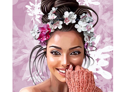 Lily art digital art fashion flowers girl illustration model pink portrait procreate