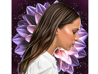 Bloom digital art flower galaxy girl illustration portrait purple