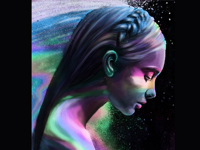 Holi black colorful colors colours dark digital art girl holi illustration lights model portrait rainbow shadow