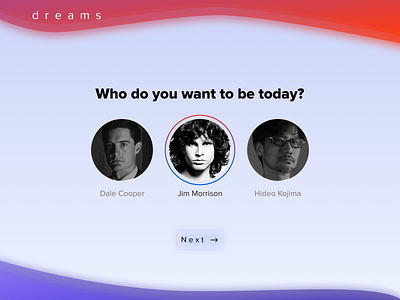 #64 Daily Ui / Select User Type app dailyui dailyuichallenge dale cooper design hideo kojima jimmorrison picker soft ui the doors twin peaks ui user interface userpicker ux videogame videogames web