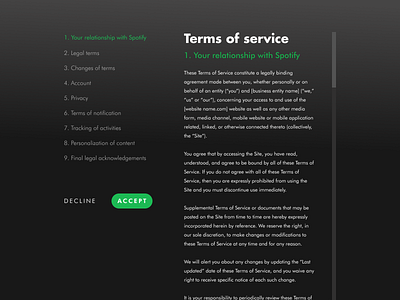 #89 Daily Ui / Terms of Service daily ui dailyuichallenge design legalui multiscale spotify spotify redesign terms of service tos ui ux