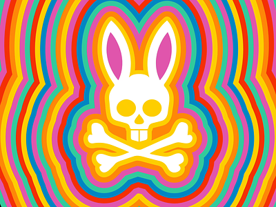 Psychedelic bunny store pin retail rainbow psychedelic fashion illustration branding motion graphics animation