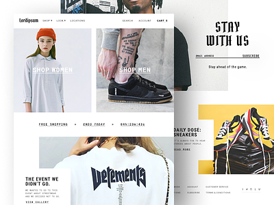 Streetwear Fashion Website banner ecommerce fashion free shipping grid homepage nike photography shoes streetwear website