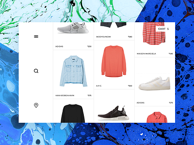 ecommerce streetwear product grid background blue clothing ecommerce fashion grid location menu product search sneakers streetwear