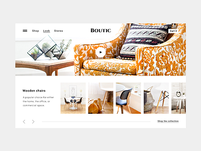 Furniture store online inspiration / lookbook layout chair ecommerce furniture interface layout lookbook scroll shoppable video wooden