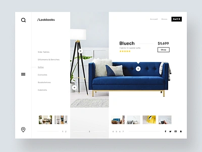 Shoppable furniture lookbook branding design furniture icon layout lookbook menu responsive thumbnails ui ux web