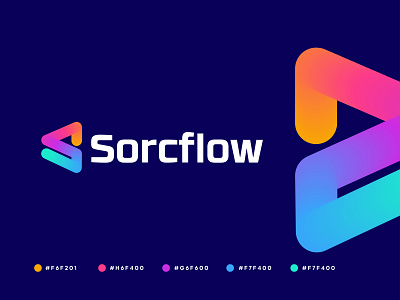 Sorcflow - tech company - S letter modern logo branding colorful logo creative logo design gradient icon identity it lettermark logo logo design logodesign logotype metaverse logo modern nft saas software symbol tech technology