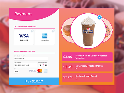 Daily UI #002 – Dunkin Donuts Checkout Screen checkout credit card dailyui dunkin donuts ui