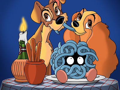 Lady and the Tramp art digital art disney food gradients graphic design illustrations lady and the tramp photoshop vector