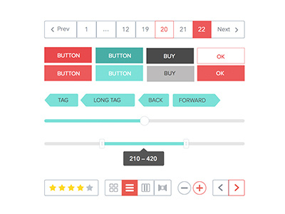 UIStyleGuide arrows bar buttons coral sliders tags tiffanyblue