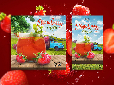 Social media post design branding design drinks graphic design ice juice manipulation minimal photoshop post design strawberry