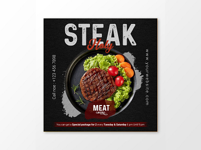 Steak Food social media post design template art banner banner ads banner design fashion food food and drink food app food delivery food illustration food poster logo sociamedia post ui