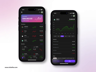 Stocks Investing App android animation app crypto cryptocurrency dark dashboard invest investing investment ios light mobile mobile app portfolio stocks ui ux uxui watchlist