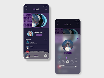 Muzzic App blurred background design minimalism music music app simple clean interface ui uidesign