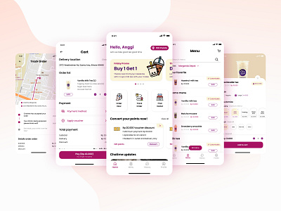 Chatime Indonesia apps - Redesign app blurred background clean app clean design design drink app minimalism order order app redesign redesign app simple app simple clean interface ui