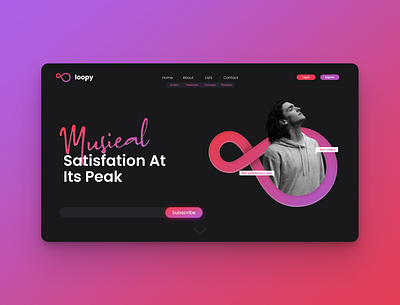 Loopy, an online music streaming service. branding figma genre gradient homepage minimal music pop rap song ui ux