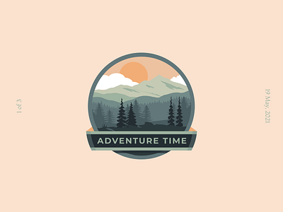 Adventure Time (Badge - 1 of 3) adventure badge hills illustration logo minimal mountains pines stamp trees world